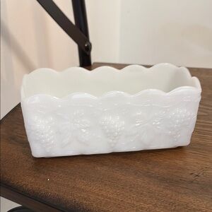 White Milk Glass Grape Design planter